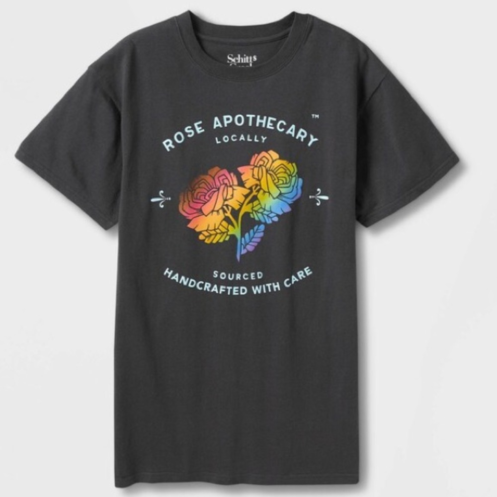 Schitt's Creek Rose Apothecary Logo Pride Printed Graphic T-Shirt NWT | Size L